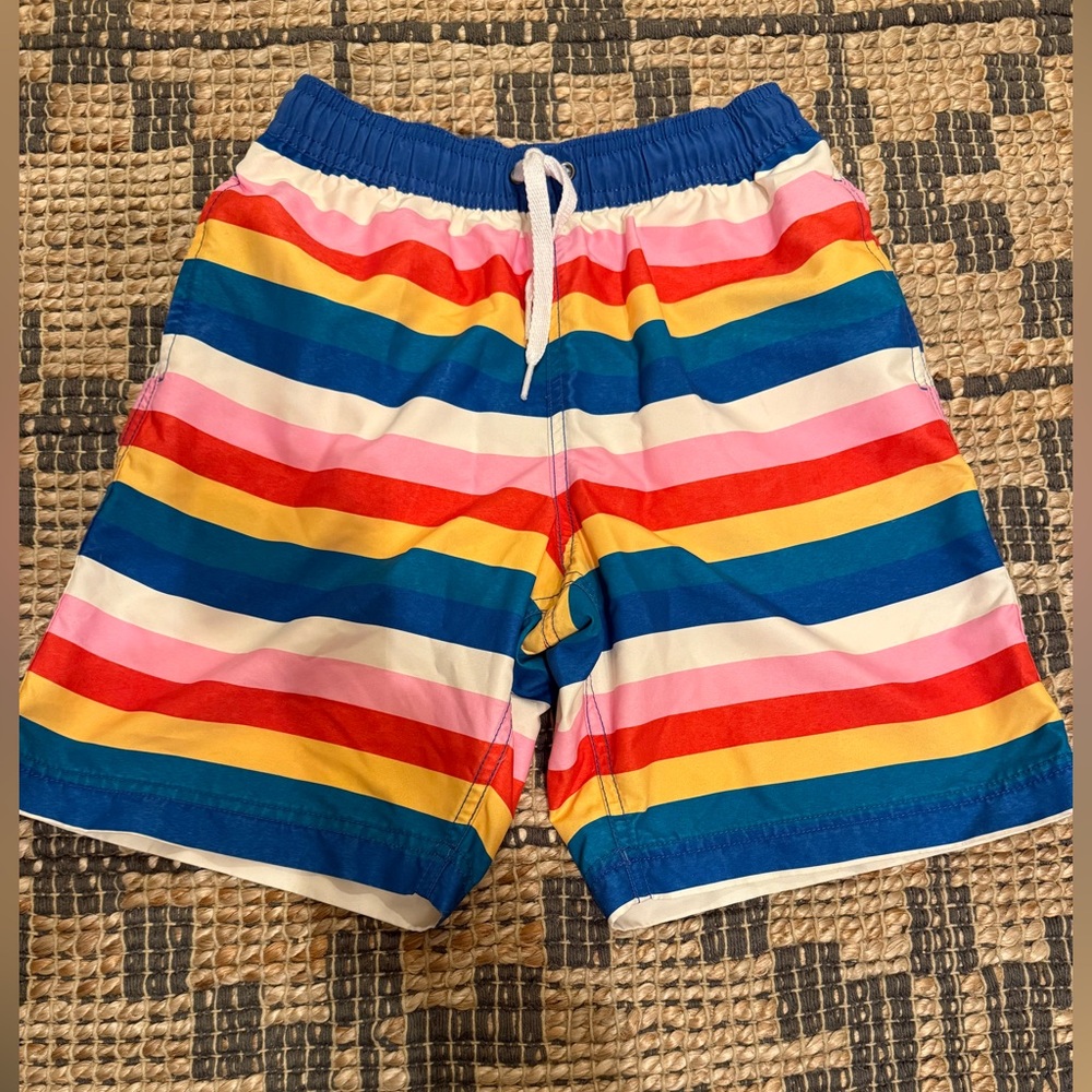 Hanna Andersson Colorful rainbow Striped Swim Shorts boys size 10